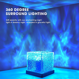 1 pieza Lámpara proyector de luz de olas de océano de 16 colores con USB - Lámpara de agua con llama rotativa progresiva con control remoto, lámpara de cubo de cristal para oficina, mesita de noche, dormitorio, bar, restaurante