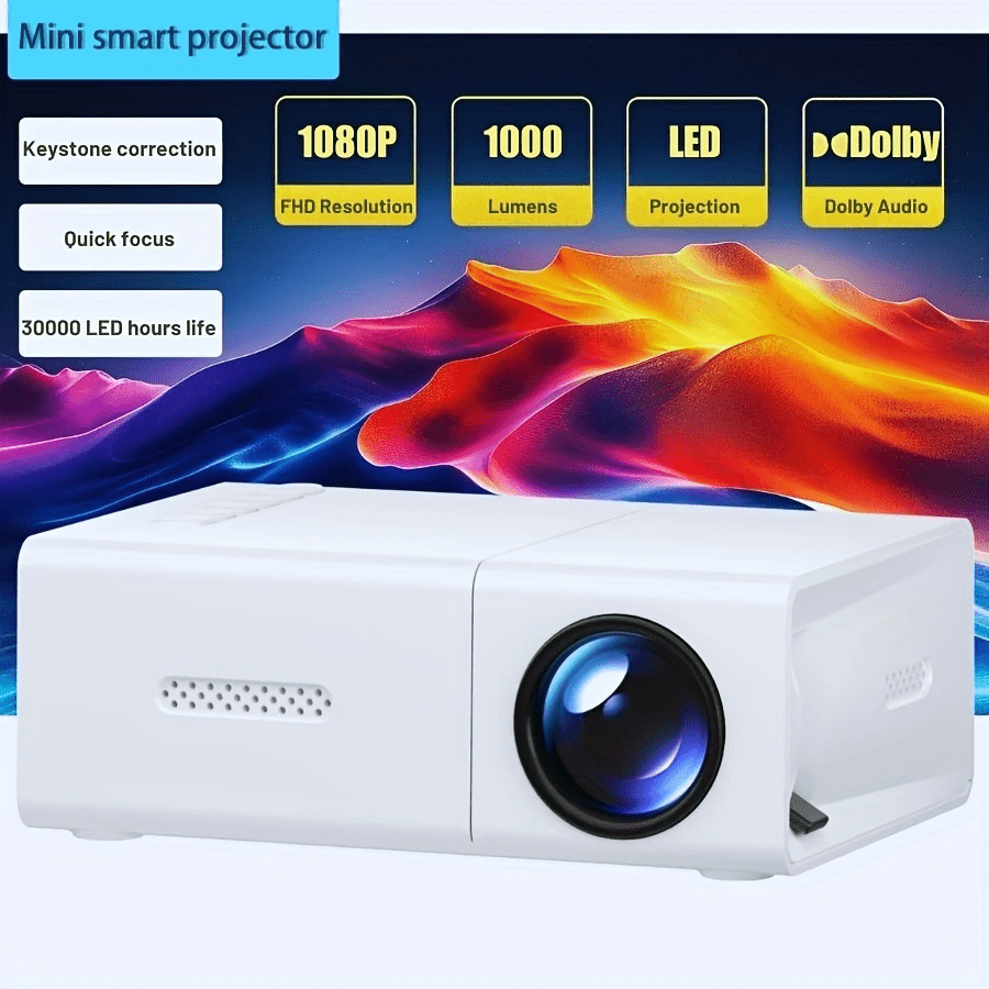 720P HD Portable Smart Projector, Supports USB Connection, Screen Projection, 180° Rotatable Projector, Suitable For Smartphone/TV Stand/Laptop/Ultra-HD Display, Ideal Holiday Gift
