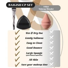Set de Esponja de Maquillaje y Pincel de Base - 1 Esponja de Maquillaje + 1 Pincel de Base - Adecuado para Maquillaje Líquido y en Crema - Ultra Suave, Sin Látex, Aplicación Suave - Ideal para Uso Diario o como Regalo