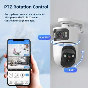 4MP WiFi Security Camera With Dual Lens, Supports AI Human Tracking, Color Night Vision And Two-Way Audio, Suitable For Home/Office Safety - Gift
