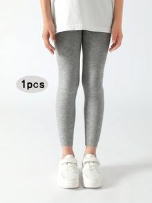 4/3/1pcs Set Girls Plain Color Vertical Striped 7/8 Length Leggings, Elastic Fitted Full Length Tights, All Season Casual Yoga Pants, Cute Sports Style Suitable For Students Daily Wear, Soft & Comfortable, Versatile, Back To School Season - Multicolor - View 42