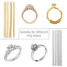 Ajustador de anillo, apto para anillos flojos, 4 diferentes tamaños de anillos protectores de plástico para ajuste de joyas, apretador de anillo invisible enrollado masculino y femenino, insertar para hacer que el anillo sea talla grande pequeño sin ajustar el tamaño (Dorado)
