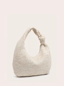 Women's Crescent-Shaped Handbag In Solid Color, Versatile And Fashionable, With Knotted Single Handle, Suitable For Carrying Under The Arm And For Travel.