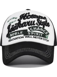 1 Piece BESTTRENO OUALITY Acamma Laikaru Style NOBLE CHANCE SPIRIT INNOVATION WILL NEVER STOP 刺绣字母棒球帽 男女通用 镂空网眼拼布帽 透气不闷热太阳帽 美式街头复古遮阳个性卡车司机卡车帽