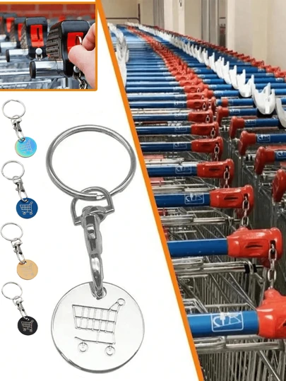 1/3/5 st kundvagnsmynt, nyckelring i metall i rostfritt stål, dekoration med upplåsningsnyckel för vagn, tillbehör till nyckelringar för stormarknad, handdriven kundvagn, skåp, gym, kundkorg för födelsedags- och Thanksgiving-presenter