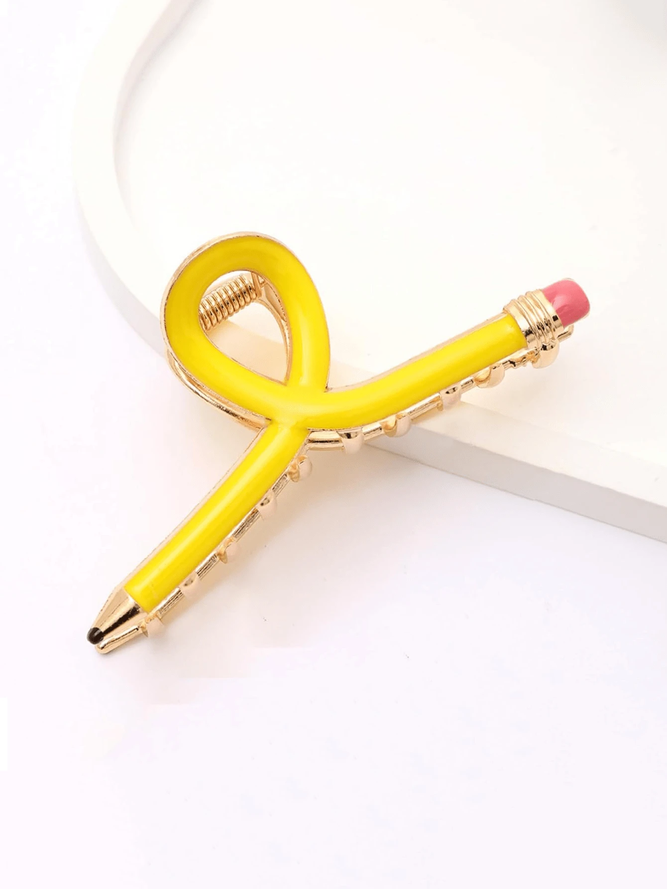 女孩铅笔形发夹，黄色铅笔设计春季返校教师发饰 - A - 查看 1