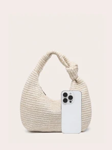 Women's Crescent-Shaped Handbag In Solid Color, Versatile And Fashionable, With Knotted Single Handle, Suitable For Carrying Under The Arm And For Travel.