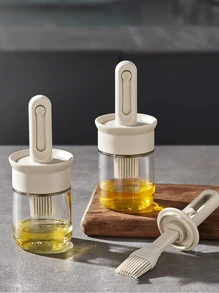 1 Stück integrierter Öltopf mit Pinsel und Deckel, hochtempera turbeständiger Silikonölpinsel und Flasche aus Glas, einziehbarer Backen- und Grillpinsel, Grillbesteck, Kochen, Backölpinsel und Öltopf