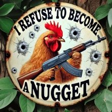 1pc Vintage Farm Chicken Metal Wall Sign, Size 8"X8", Humorous "I Refuse To Become Chicken Nuggets" Country Design, Suitable For All Seasons, Hanging Metal Plaque With Decorative Metal Craftsmanship, Suitable For Home, Bar, Garage, Garden And - Multicolor - View 3