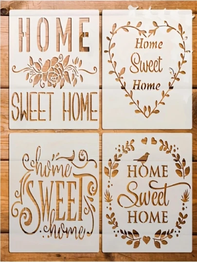 Conjunto de 4 estênceis florais e em formato de coração - 9,1" reutilizáveis, laváveis e flexíveis, adequados para móveis, janelas, tecidos, artesanato "faça você mesmo", fontes de estêncil de vários tamanhos, material escolar, volta às aulas