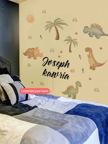 Individuelle Wandaufkleber, anpassbarer Name, Wandtattoos mit Cartoon-Dinosauriern - PVC selbstklebende abnehmbare Wandaufkleber für Kinderzimmer, Spielzimmer oder Klassenzimmer - Niedliche und kreative Wanddekoration für jeden Raum
