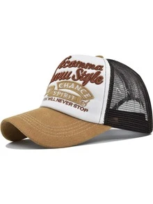 1 Piece BESTTRENO OUALITY Acamma Laikaru Style NOBLE CHANCE SPIRIT INNOVATION WILL NEVER STOP 刺绣字母棒球帽 男女通用 镂空网眼拼布帽 透气不闷热太阳帽 美式街头复古遮阳个性卡车司机卡车帽