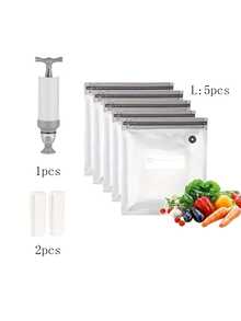 20 个/套可重复使用的真空食品储存袋，包括 1 个用于密封的真空泵、密封夹、厚真空保鲜袋、包装袋、真空泵密封袋、家用食品袋压缩袋、包装熟食袋。非常适合保存水果和熟食，这些袋子是整理厨房和在冰箱中储存食物的完美选择。 - 彩色 - 查看 12