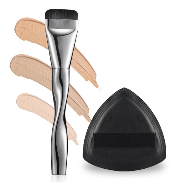 Set de Esponja de Maquillaje y Pincel de Base - 1 Esponja de Maquillaje + 1 Pincel de Base - Adecuado para Maquillaje Líquido y en Crema - Ultra Suave, Sin Látex, Aplicación Suave - Ideal para Uso Diario o como Regalo