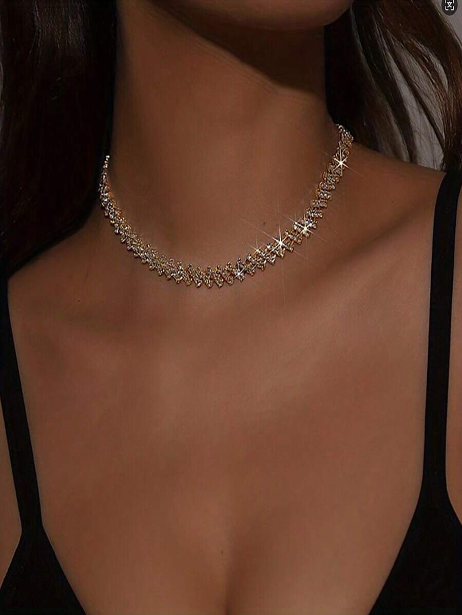 1pc Luxury Rhinestone Claw Chain Welding Necklace, Women's Gift For Wedding, Engagement, Gala