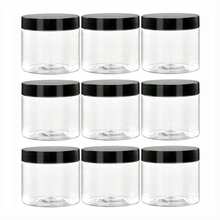 9pcs 7cm Diameter Plastic Storage Jars With Lids, Paints, Creams, Masks, Eye Cream, Face Cream PET Wide Mouth Clear Sample Packaging Bottles, Travel Cosmetics Containers - Black and White - View 2