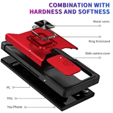 Shockproof Armour Magnetic Stand Case For  Galaxy S25 Edge S24 Ultra S23 Plus S22 S21 FE Slide Camera Card Holder Cover - Red_Red - View 2