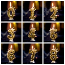 1 件全新数字纯金色闪光皇冠形生日蜡烛，非常适合浪漫派对、生日庆祝和单身派对蛋糕装饰、烘焙装饰， - 彩色 - 查看 23