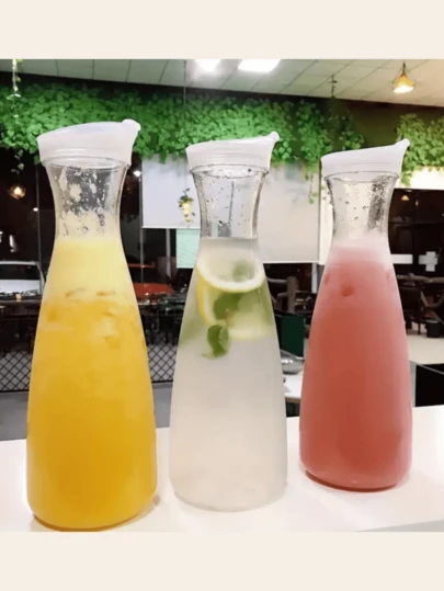 翻盖水瓶，透明亚克力果汁饮料壶，透明饮料容器 - 适用于水、冰茶、柠檬水、果汁、饮料、牛奶、冷泡茶、果汁容器水瓶，透明窄颈饮料水瓶，非常适合户外野餐派对茶，海滩度假必需品