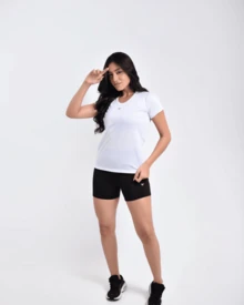 Women's Gym Set: DRY FIT T-Shirt + Sports Fitness SHORTS - 白色的 - 查看 2