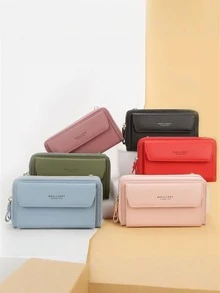 Ví dài đeo chéo thời trang dành cho nữ, dung tích lớn, khóa kéo đôi, túi đựng điện thoại di động, ví dài, ví đeo cổ tay - Màu xanh lam - Xem 5