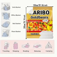 舒适的四季法兰绒糖果主题毛毯 - 鲜艳、防过敏、舒适的毯子，适合卧室、客厅、露营和办公室午睡 - 具有彩色糖果印花图案和卡通熊，用途广泛 | 卡通主题毛毯 | 涤纶保暖 - 彩色 - 查看 13