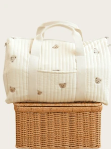 1pc Embroidered Large Capacity Travel Tote Bag, Convenient Handbag & Shoulder Bag For Moms - Multicolor - View 1