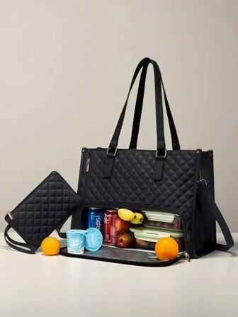 Nieuwe modetas met grote capaciteit, klassieke veelkleurige isolatietas, kan op de computer worden geplaatst, mommy bag, handtas voor woon-werkverkeer, dagelijkse fitnesslunchtas, picknicktas, waterdichte isolatie, crossbodytas voor terug naar school, schooltas voor school, werklunchtas voor vrouwen, koeltas, picknickaccessoires