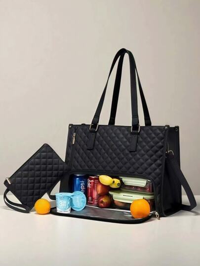 New Fashion Large Capacity Tote Bag Classic Multi-Color Insulation Bag Can Be Placed On Computer Mommy Bag Commuting Handbag Daily Fitness Lunch Bag Picnic Bag Waterproof Insulation Crossbody Bag For Back To School School Stuff Bag For School Work Lunch Bag For Women Cooler Bag Picnic Accessories Lunch Box For School