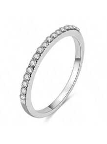 Anel feminino de zircônia cúbica com design simples e micropavimento, anel versátil para uso diário