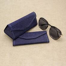 1 cutie triunghiulară pliabilă pentru ochelari de soare, cutie de ochelari vintage din denim de înaltă calitate, portabilă