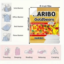 舒适的四季法兰绒糖果主题毛毯 - 鲜艳、防过敏、舒适的毯子，适合卧室、客厅、露营和办公室午睡 - 具有彩色糖果印花图案和卡通熊，用途广泛 | 卡通主题毛毯 | 涤纶保暖 - 彩色 - 查看 14