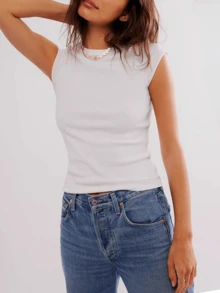 Womens Ribbed Tank Tops Y2K Solid Color Cap Sleeve Slim Fitted Vests Crop Tops Summer Basic T Shirt Tight Tee Shirts Y2k  Going Out Tops Streetwear - 白色 - 查看 3