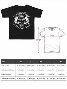 Boy's Cool Graphic TShirt,Funny Muscle Uncle Design,Summer Casual Short Sleeve Tee,Soft Cotton Blend,Comfy Kids' Clothing,Gift For Nephew Or Grandson,Available In Multiple Sizes And Colors. - 黑色 - 查看 3
