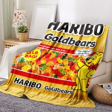 舒适的四季法兰绒糖果主题毛毯 - 鲜艳、防过敏、舒适的毯子，适合卧室、客厅、露营和办公室午睡 - 具有彩色糖果印花图案和卡通熊，用途广泛 | 卡通主题毛毯 | 涤纶保暖 - 彩色 - 查看 3