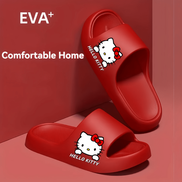 Sanrio 1 Pair Hello Kitty EVA Slippers - Cute Cartoon Design Women Thick Sole Sandals, Soft Cushion, Summer Outdoor Slides, Non-Slip Indoor/Outdoor Shoes (Multiple Colors Available)