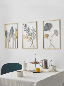 3 件金色金属墙饰叶壁挂，3D 彩绘金属墙饰，适合客厅、卧室 - 彩色 - 查看 5