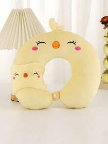 1pc Creative Simple U-Shaped Neck Pillow With Eye Mask, Suitable For Car, Plane, Travel, Student Siesta & Rest - Yellow - View 6
