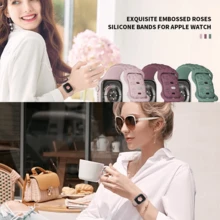 2 Packs Floral Engraved Silicone Strap Compatible With Apple Watch Ultra/2 Bands 49mm 46mm 45mm 44mm 42mm 40mm 41mm 38mm Men/Women Bracelet Wristband Compatible With IWatch Bands Series 10/9/8/7/6 5/4/3/SE/2nd Generation/Ultra/2,Smart Watch Accessories As A Gift For Friends And Family - View 3