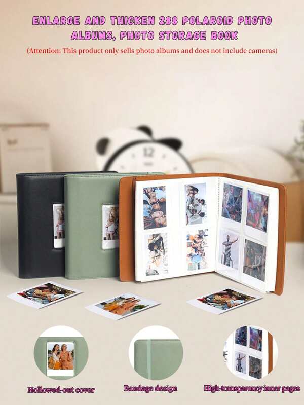 Enlarged And Thickened Large-Capacity Photo Album Book, InS-Style Solid Color Suitable For Wide 300/400 Photos, 288 Hollowed-Out Binding Photo Album, Storage Album, Inner Page Photo Storage, PU Photo Album, Four-Grid PU Photo Album