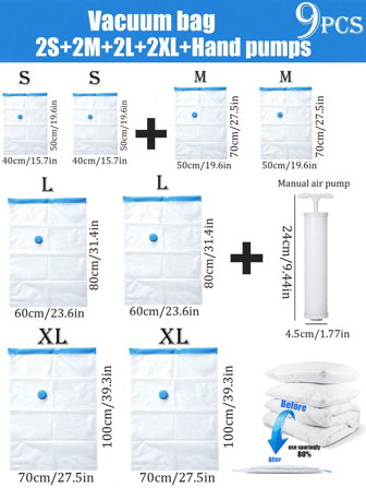 6/1pcs Vacuum Compression Storage Bags With Zipper, Space Saving Luggage Bags, Travel Compression Bags, Foldable Clothes Storage Organizer Bags For Clothing, Bedding, Winter Wear - Save 75% Space, Moisture Proof, Anti-Moth