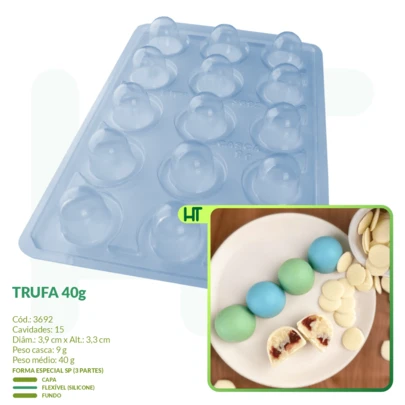 Forma Trufa 40g - Linha Casca Fina - Cód.: 3692 BWB - Forma Especial SP - 3 Partes