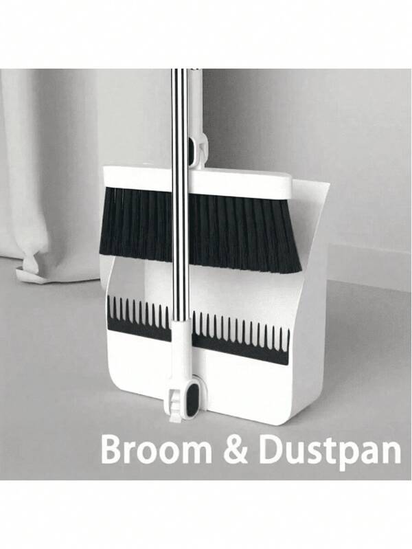 1 zestaw miotły podłogowej z długim uchwytem i szufelki, obrotowa miotła i szufelka grzebieniowa do zamiatania kurzu i zanieczyszczeń, odpowiednia do domu, kuchni, pokoju, biura, artykułów czyszczących, narzędzi czyszczących, powrót do szkoły