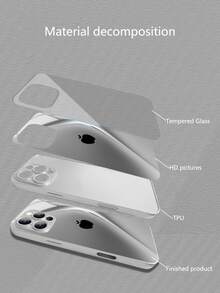 极简商务苹果纹银色手机壳 渐变弧形设计 高清玻璃手机壳 防摔 男女通用 适用于 17/16 Pro Max/15 Pro/14 Pro Max/13 Pro Max/16 Pro/15 Pro Max/12 Pro Max/11/XS Max/7 Plus 13 防摔保护壳
