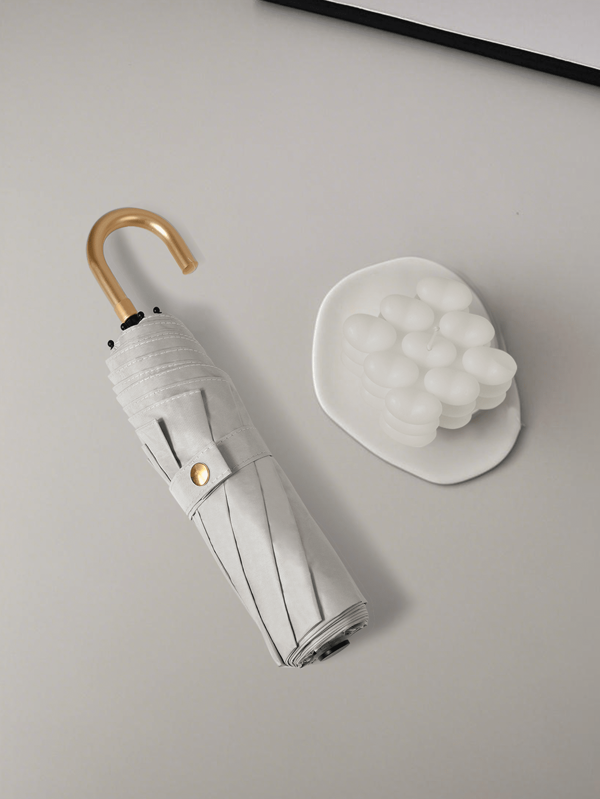 1pc 88cm Super Lightweight Bent Handle Manual Folding Umbrella, Milk White For School, Office, Household, Travel Boy Valentine Heart Valentine