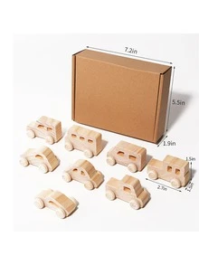 8 piezas/set Juguetes de coche de madera DIY para pintar, juguetes de coche de madera DIY, coches de madera sin terminar, manualidades para estudiantes y actividades en el hogar, set de tiempo familiar y carpintería fácil, kit para construir y pintar tu propio coche y camión, regalos para niños - Caqui - Ver 3
