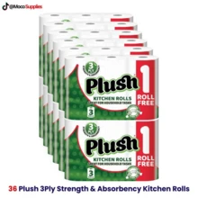 36 Rolls Plush Giant 3 Ply Thickness Paper Towel-Extra Strong, Absorbent, Tough, Durable Kitchen Roll- Multipurpose  12 Pack Of 3 Rolls Wipes