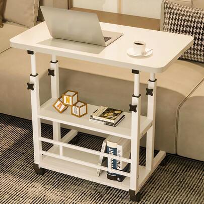 Escritorio móvil de pie de 80 cm de altura ajustable, multifuncional, para portátil, con ruedas giratorias, ideal para oficina en casa y sobre la cama, fácil de limpiar.