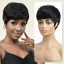 Peruvian Short Human Hair Wigs 6inch Short Straight Pixie Cut Wig Human Hair Full Machine Made Pixie Cut Wigs For Women Wigs Natural Black Color - Natural Black - View 1