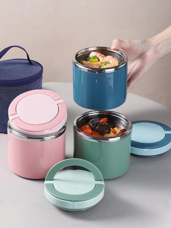 1PC Stainless Steel Breakfast Soup Cup Round Japanese Lunch Box Lunch Box,Leakproof Microwave- Insulated Stainless Steel Food Can With Handle - Round Shape Bento Box For Soup, Porridge & More - Ideal For School, Office, Camping, Picnic Rice Bucket, Insulated Lunch Box, Stainless Steel Portable Insulated Lunch Box And Rice Bucket, Easy To Carry, Hospital Ward, Accommodation, School Work, Universal Insulated Lunch Box